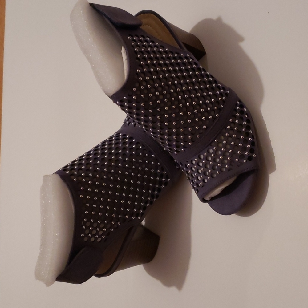Studded Slate Blue Suede Booties